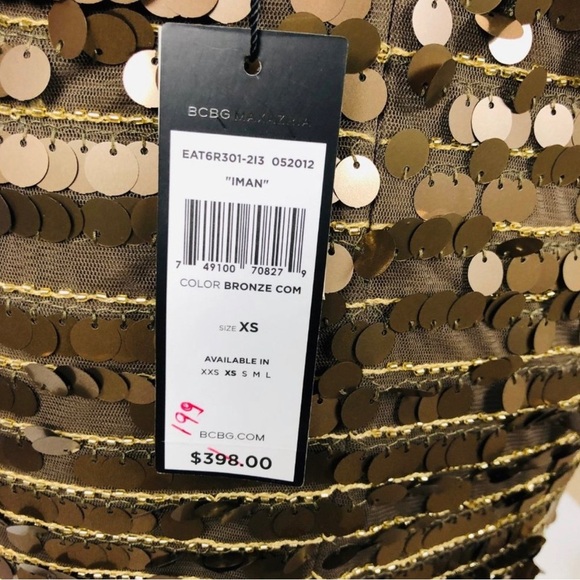 NWT BCBG Gold/Bronze Sequin Iman Dress Size XS Taylor Swift Dresses - Picture 3 of 3